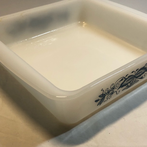 Glasbake 8" Square Casserole Dish "Blue Onion" Blue Floral Print Vintage USA - Picture 7 of 10